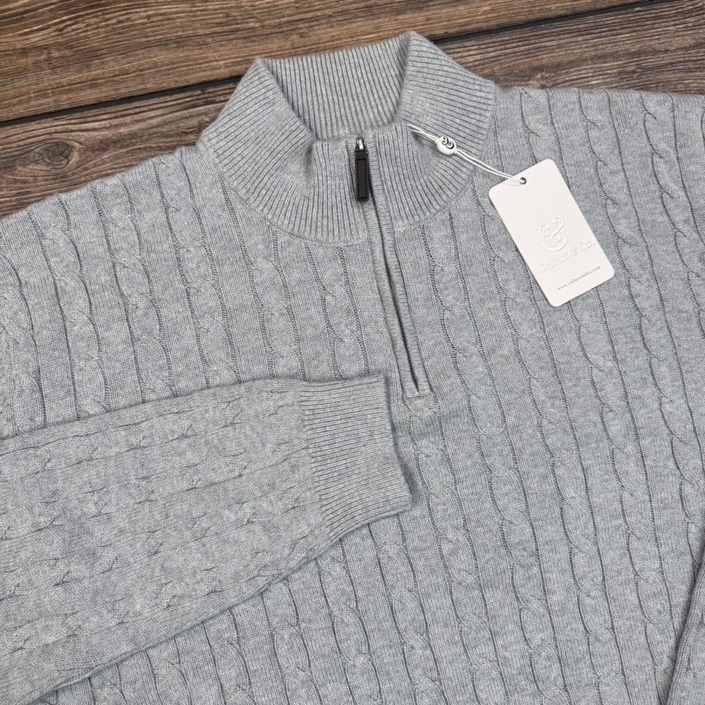 Collars &‎ Co Mens Size 3XL Quarter Zip Sweater Gray Cable Knit Pure Cotton NWT